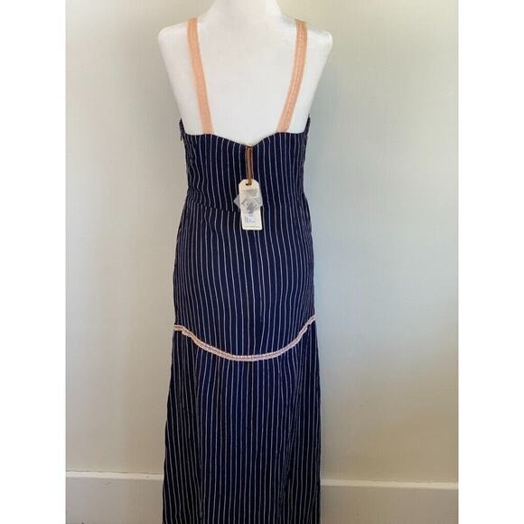 Cleobella Maxi Lace Inset Bodice Striped Dress S Navy Blue 56" - Picture 4 of 8